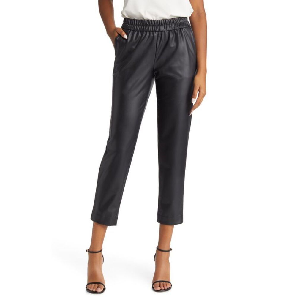 Anne Klein Cinched Waist Crop Faux Leather Pants